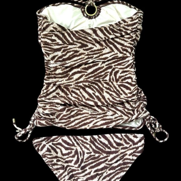 Micheal Kors Brown Tiger Print Tankini - Picture 2 of 10